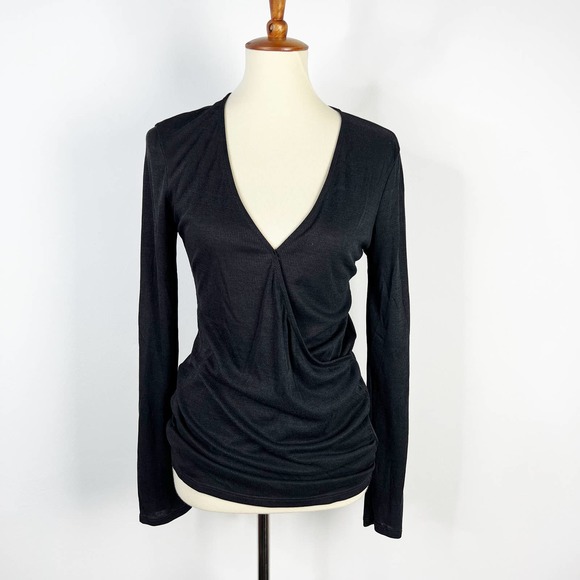 Silence and Noise grey ribbed deep v neck wrap top long sleeve size medium - Picture 1 of 6